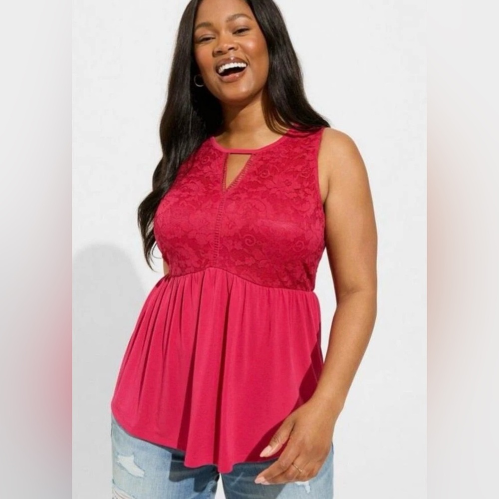 Torrid Mini Studio Knit Crew Keyhole Lace Babydoll Tank Pink 3x